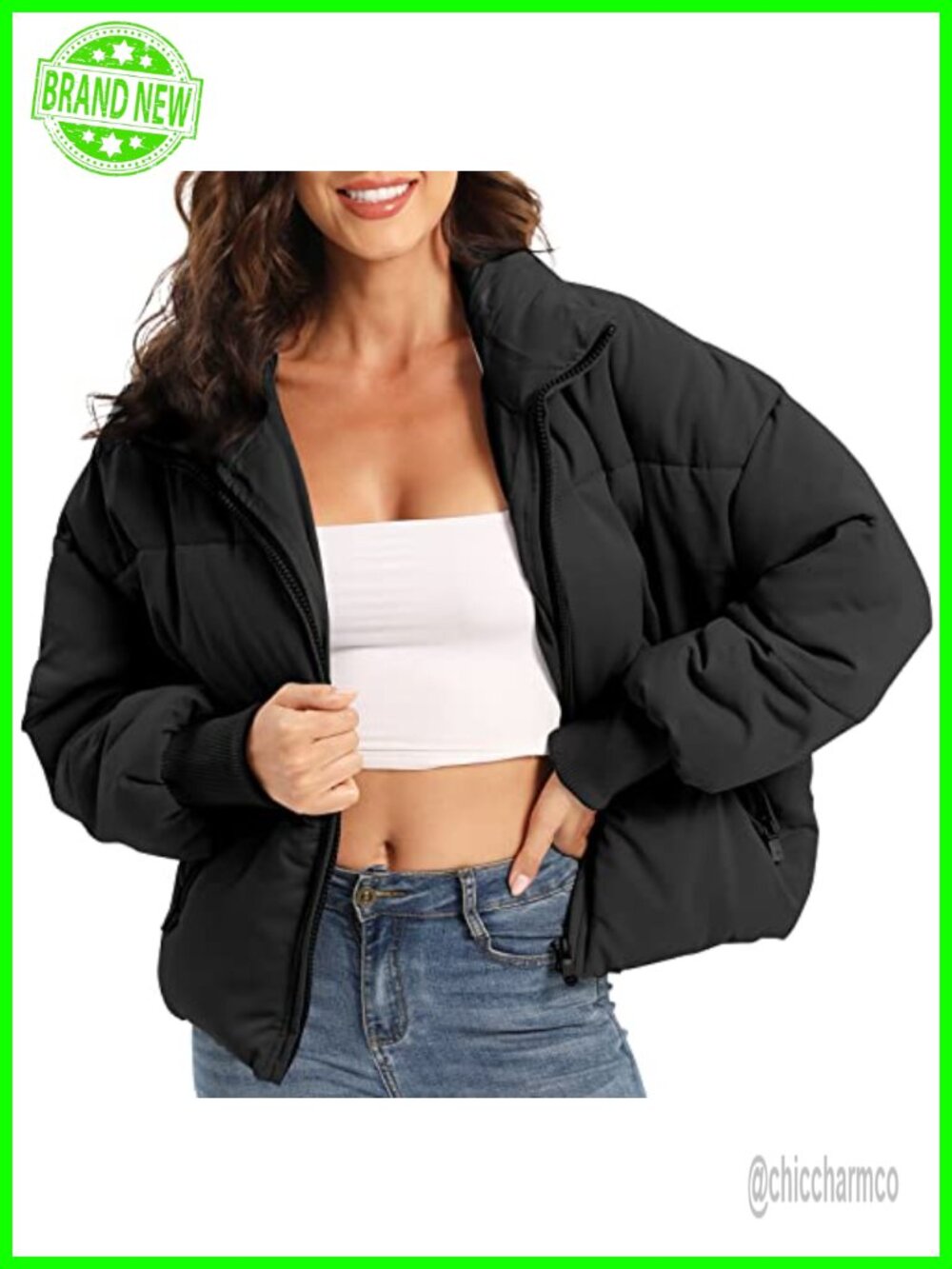 Women's Quilted Down Cropped Puffer Jacket Winter Coat